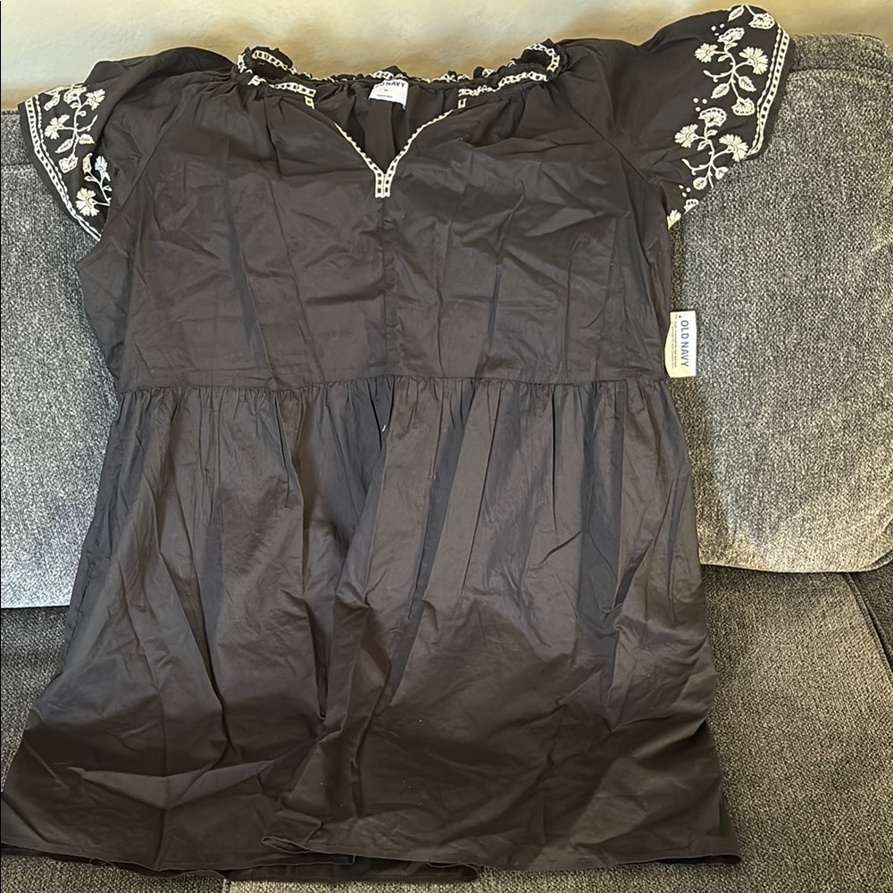 Black Dress with White Floral Embroidery